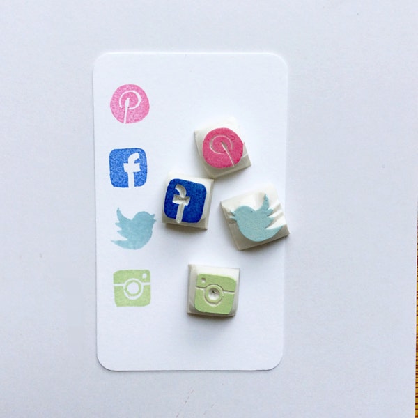 Social Media Stamp.(Facebook,Instagram,Twitter,Pinterest,homepage,telephone,email,wifi) rubber stamp.unmounted