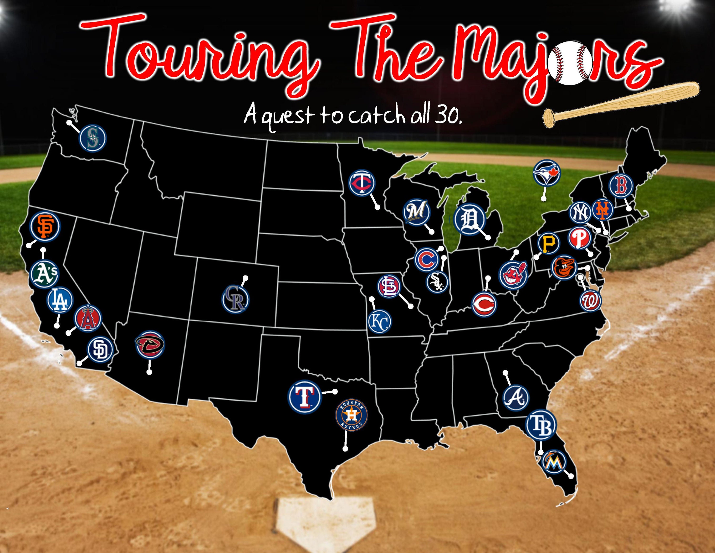 Custom MLB Baseball Stadium Travel Map 30for30/baseaball | Etsy