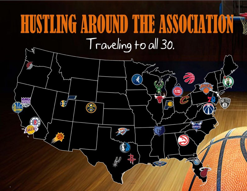 Custom NBA Basketball Travel Map 30 stadiums/arenas/pushpin Etsy