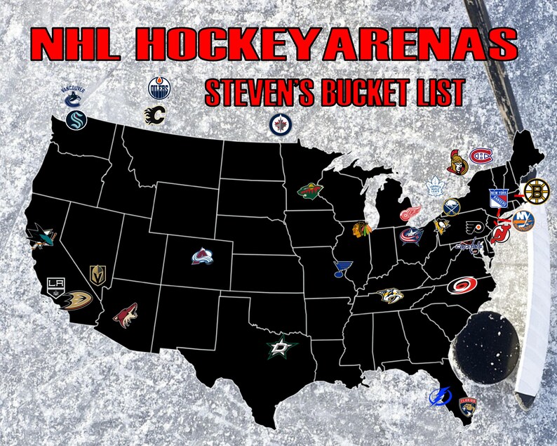 Custom NHL Hockey Arena Travel Map NEW Seattle Kraken Add Etsy