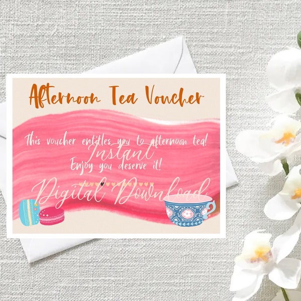 Afternoon Tea Digital Voucher, Instant Digital Download, Afternoon Tea Gift Experience Printable Digital Voucher, Gift For Her
