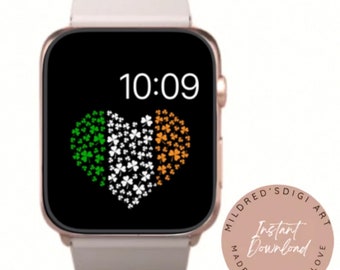 Fondo de pantalla del Apple Watch del Día de San Patricio, fondo mínimo de la esfera del Apple Watch del Día de San Patricio, trébol en la esfera negra del reloj, esfera del reloj irlandés