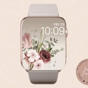 Floral Apple Watch Wallpaper: Brown & Pink Flowers (Digital Download)
