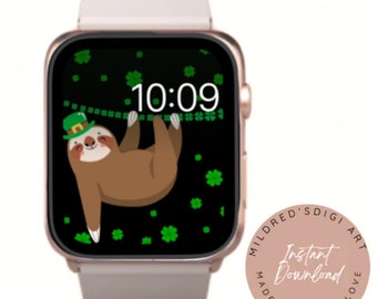 Fondo de pantalla del Apple Watch del día de San Patricio del perezoso, fondo de la esfera del Apple Watch del día de San Patricio del perezoso, esfera del reloj de perezoso en negro, esfera del reloj irlandés