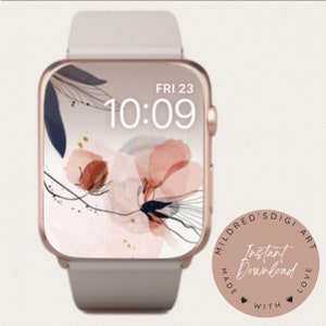 Aquarelle fleurs papier peint minimaliste Apple Watch, arrière-plan de la montre, accessoires Apple Watch, design Apple Watch, design du cadran Apple Watch