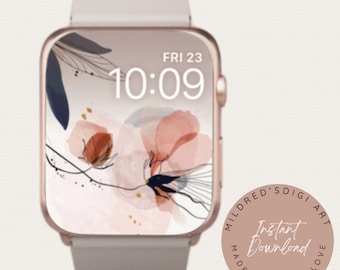 Watercolor Floral Apple Watch Wallpaper: Minimalist Watch Face (Digital Download)