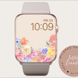 Papier peint floral pour montre Apple Watch, arrière-plan fleurs aquarelles pour Apple Watch cadran, fleurs pastel, écran de verrouillage de la montre, téléchargement immédiat