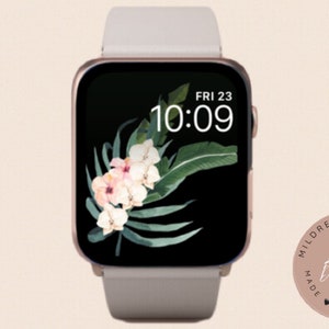 Palm Leaves & Flowers Apple Watch Wallpaper (Digital Download)