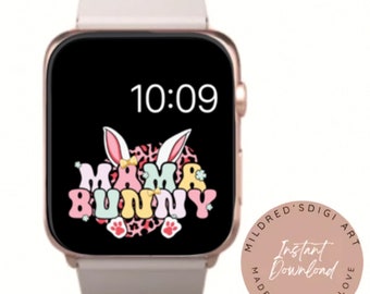 Mama Bunny Easter Watch Wallpaper, Lindo fondo de Apple Watch de momia de Pascua, Cara de reloj de Pascua pastel Descarga digital instantánea