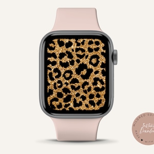 Quadrante dell'orologio con stampa leopardata glitter oro, Apple Watch con stampa leopardata, carta da parati dell'orologio con stampa animalier, quadrante scintillante, quadrante dell'orologio in oro glitterato