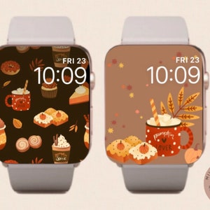 Fall Apple Watch Wallpaper Duo, Pumpkin Smartwatch Background, Digital Watch Face, Autumn Wallpaper Set, Pumpkin Spice Latte Aesthetics