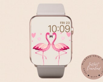 Flamingo Minimal Watch Wallpaper, Pink Flamingo Watch Background, Pink Bird Face, Apple Watch Accessories, Watch Face Design Apple Watch