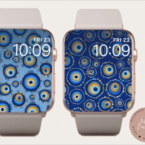 Evil Eye Set di 2 sfondi blu per Apple Watch, quadrante blu Evil Eye per Apple Lock Watch Clock Screen, Evil Eye Design Watch Wallpaper