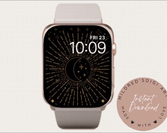 Fondo de pantalla de reloj celestial, Esfera del reloj del sol y la luna, Diseño de la luna y la luna, Fondo de pantalla del Apple Watch