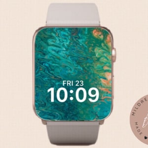 Green Gold Paint Swirls Apple Watch Wallpaper (Digital Download)
