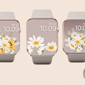 Set of 3 Daisy Flowers Minimal Apple Watch Wallpaper, Apple Watch Background,Beautiful Minimalist Apple Watch Accessories, Apple Watch Face