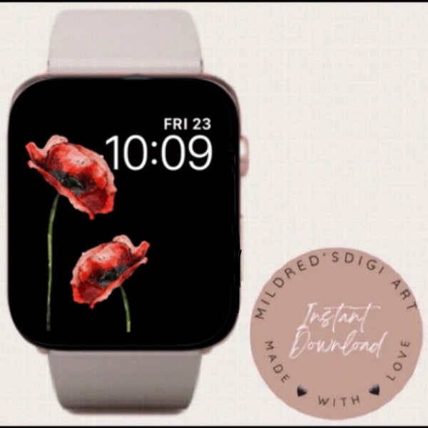 Coquelicot Rouge Fleurs Minimal Apple Watch Fond D'écran, Fond De La Montre, Coquelicots Rouges Apple Watch Accessoires, Apple Watch Face Design, Coquelicot Rouge