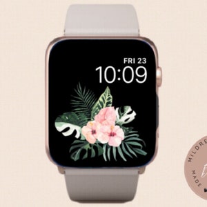 Foglie di palma verdi e fiori Sfondo per Apple Watch, Sfondo per orologio, Accessori per Apple Watch, Design per Apple Watch, Quadrante per Apple Watch
