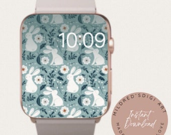 Conejitos de Pascua ver fondo de pantalla, lindos conejitos de Pascua Apple Watch fondo, pastel Pascua reloj cara descarga digital instantánea