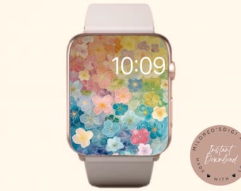 Watercolor Flowers Apple Watch Wallpaper: Minimal Floral Design (Digital Download)