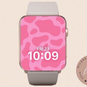 Carta da parati minima per Apple Watch con stampa mucca rosa, sfondo per orologio con stampa mucca rosa, accessori Apple Watch, design del quadrante Apple Watch con stampa animalier