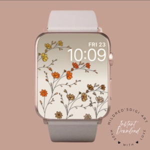 Autumn Flowers Watch Wallpaper,Beige Minimal Autumn Watch Background, Dainty Autumn Flowers Watch Face, Fall Watch Face for Apple Watch