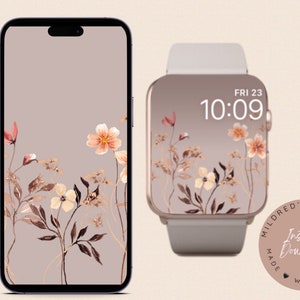 Économiseur d'écran pour iPhone et papier peint pour montre Aquarelle fleurs Papier peint Apple minimal et fond pour montre, lot de 2 accessoires Apple Watch