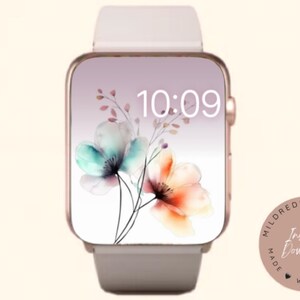 Aquarelle fleurs papier peint minimaliste Apple Watch, arrière-plan de la montre, accessoires Apple Watch, design Apple Watch, design du cadran Apple Watch