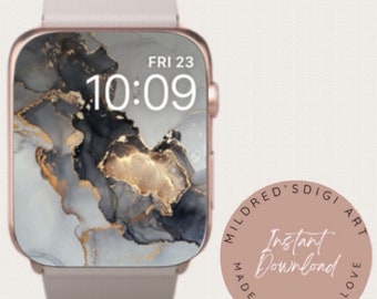 Black Marble Gold Apple Watch Wallpaper: Minimalist Design (Digital Download)