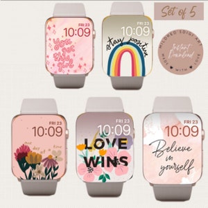 Pacchetto quadranti positivi per Apple Watch, set di 5 sfondi per orologi con messaggi positivi, bellissimo set di quadranti positivi