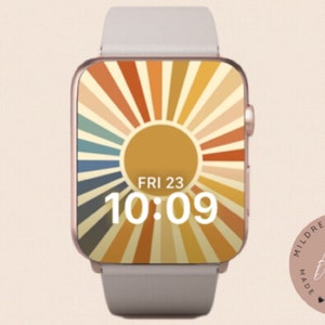Sfondo del sole per Apple Watch, quadrante primaverile, sfondo felice dello smartwatch, salvaschermo per orologi hippie retrò, estetica Boho Sun