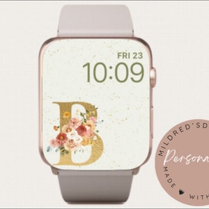 PERSONALISED Initial Apple Watch Wallpaper, Gold Minimalist Floral Initial watch wallpaper, Custom Name Initial Watch Face,Letter Watch Face