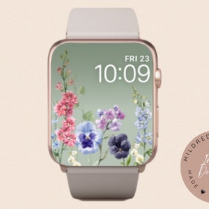 Quadrante dell'orologio con fiori selvatici verde salvia, sfondo minimale per Apple Watch, accessori per Apple Watch, sfondo per Apple Watch, design del quadrante di Apple Watch