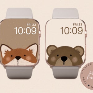 Fox and Bear Apple Watch Wallpaper: Woodland Animals (Digital Download)
