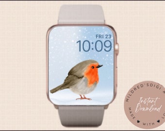 Fondo de pantalla de Robin Red Breast Minimal Watch, fondo de Navidad Robin Watch, accesorios de reloj de Feliz Navidad, cara de reloj de invierno Apple Watch