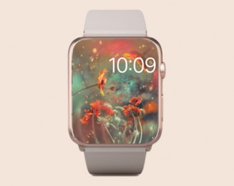 Fondo de pantalla de Apple Watch de flores de color naranja vibrante, fondo de pantalla minimalista de Apple Watch de flores brillantes, accesorios de Apple, diseño de la cara del Apple Watch