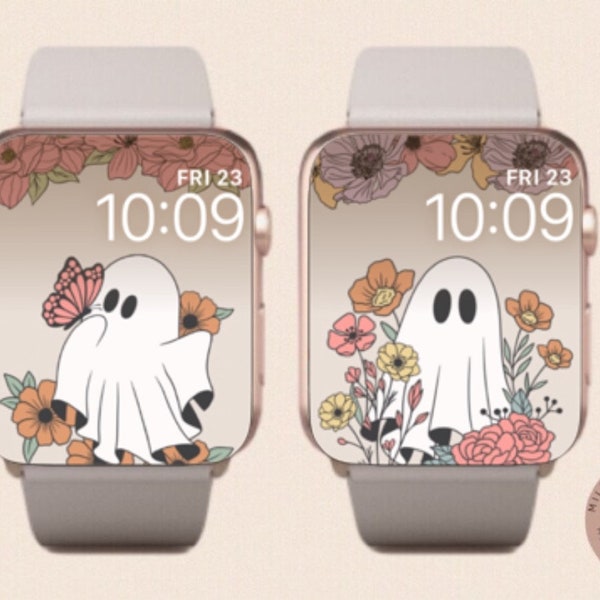 Ghosts Watch Wallpaper, Autumn Halloween Watch Background,Gothic Watch Accessories,Spooky Watch Face Design for Apple Watch, Floral Ghosts