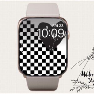 Sfondo a scacchi dell'Apple Watch, quadrante in bianco e nero, bozza sulla schermata di blocco dell'orologio