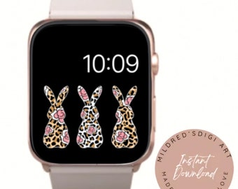 Leopard Print Easter Bunnies Watch Wallpaper, Leopard Easter Bunnies Apple Watch Background, Easter Watch Face Instant Digital Download