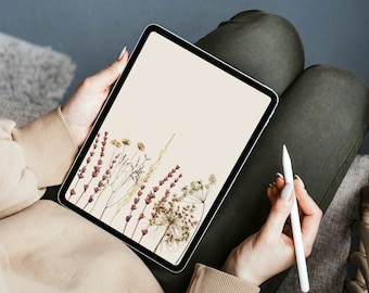 Aesthetic Ipad Wallpaper, Dried Flowers Wallpaper, Minimal Tablet Lock Screen, Neutral Floral Digital Tablet Background | Instant Download