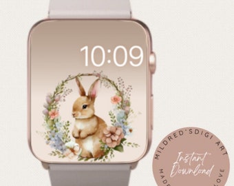 Conejitos de Pascua ver fondo de pantalla, lindos conejitos de Pascua Apple Watch fondo, pastel Pascua reloj cara descarga digital instantánea