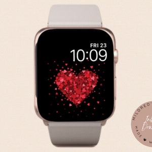 Quadrante dell'orologio di San Valentino con cuore d'amore rosso glitterato per Apple Watch, sfondi di orologi con cuore d'amore, bellissimi quadranti di orologi con cuore d'amore,