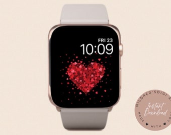 Red Glitter Love Heart Valentines Watch Face para Apple Watch, Fondos de pantalla de Love Heart Watch, hermosas esferas de reloj Love Heart,