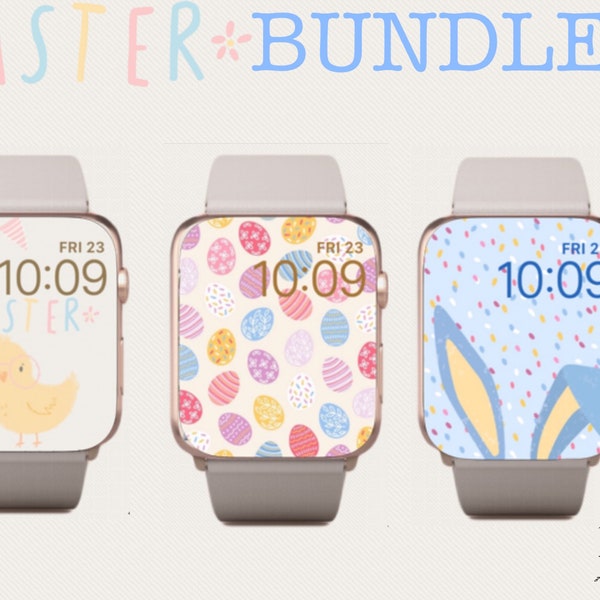 3 Cute Easter Bundle Apple Watch Background Pastel Easter Watch Face Instant Digital Download Easter Rabbit, Chick and Egg Easter Wallpaper