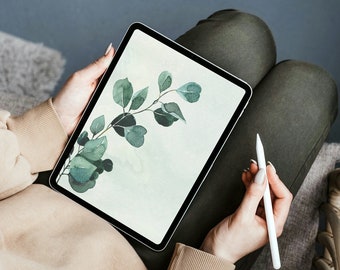 Aesthetic Ipad Wallpaper, Green Background with Floral Line art, Neutral Floral Digital Tablet Background | Instant Download