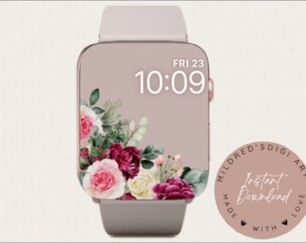 Pink Floral Apple Watch Wallpaper: Minimalist Design (Digital Download)