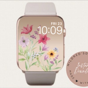 Aquarelle fleurs papier peint minimaliste Apple Watch, arrière-plan de la montre, accessoires Apple Watch, design Apple Watch, design du cadran Apple Watch