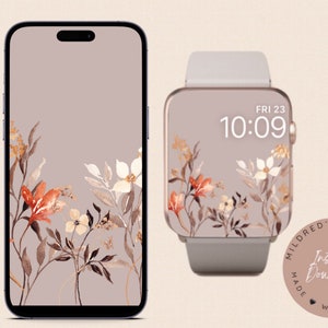 Économiseur d'écran pour iPhone et papier peint pour montre Aquarelle fleurs Papier peint Apple minimal et fond pour montre, lot de 2 accessoires Apple Watch