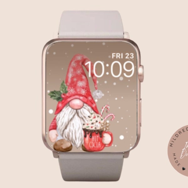 Papier peint minimaliste de montre de gnome de Noël, fond de montre de Noël, accessoires de montre de Gonk de Noël, conception de cadran d'hiver Apple Watch