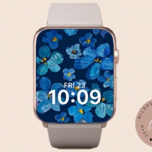Dainty Blue Flowers Apple Watch Wallpaper, Watch Background , Apple Watch Accessories, Apple Watch Design, Blue Floral Apple Watch Face